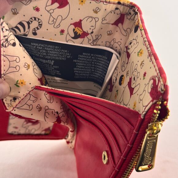 Disney Loungefly Winnie The Pooh Wallet Red Yellow Gingham 2021 Large - Picture 5 of 8